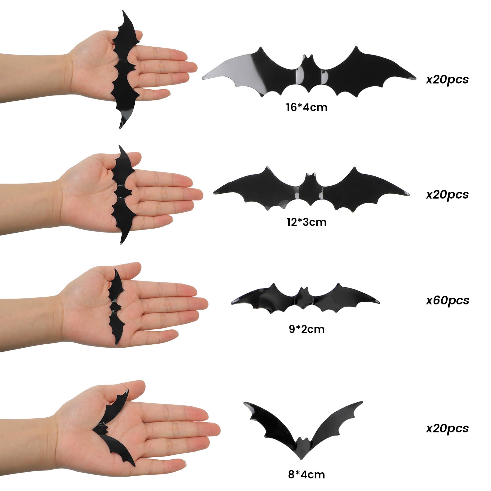 HeyMate DIY Halloween Decoration Bats Stickers, 120 Pcs 3D Bats Wall Decor Halloween Party Supplies PVC Black Spooky Bat for Indoor Outdoor