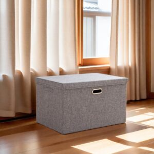 Cosaving Foldable Storage Ottemen with Handles Linen Fabric Foldable Storage Boxes Cover for Home Bedroom Closet Office Nursery13x10x7inches Grey