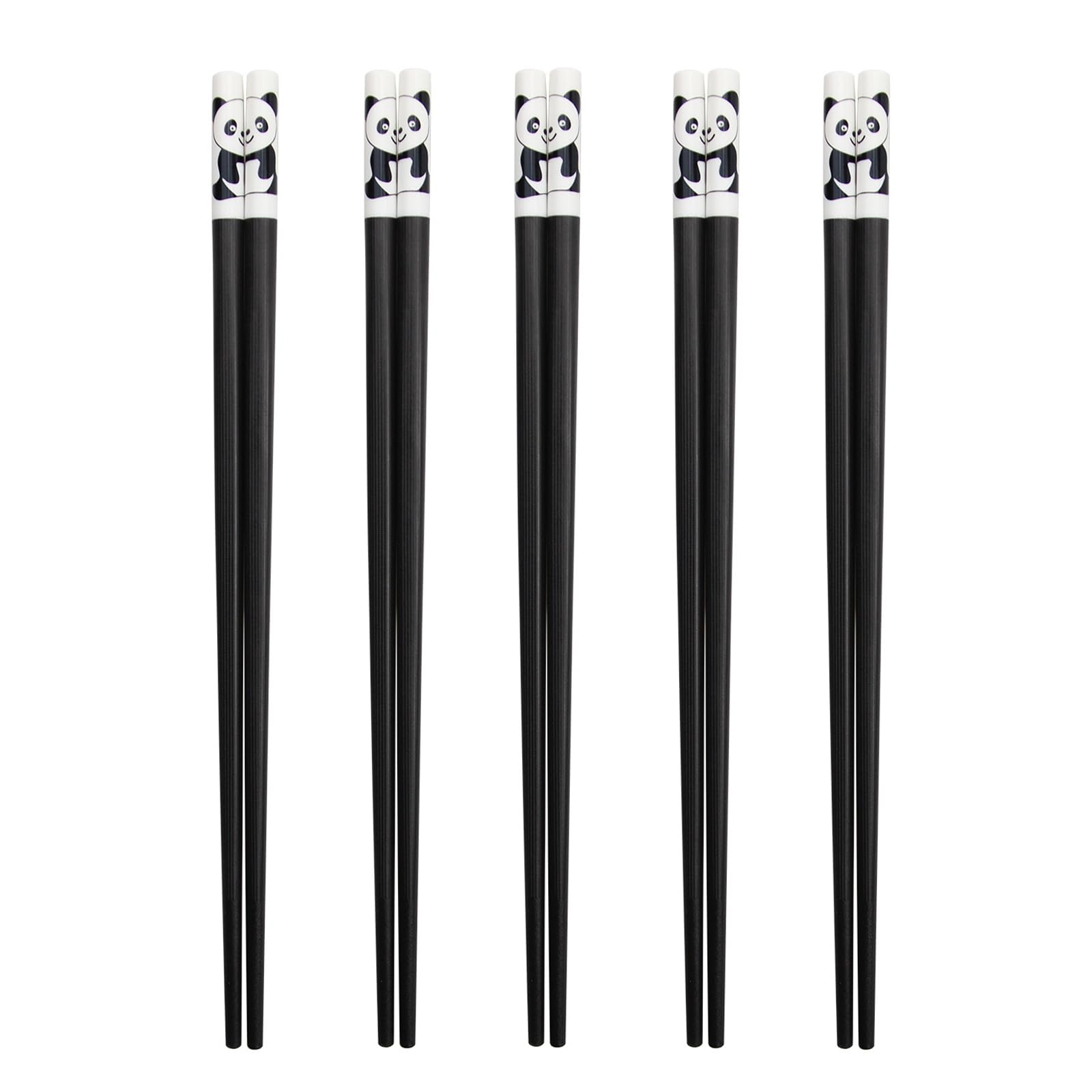 5 Pairs Fiberglass Panda Chopsticks-Reusable Chopsticks Dishwasher Safe, 9.49inch/24.1cm Matte Non-Slip Family/ Hotel/ Restaurant Chop Sticks, Chinese/Japanese Korean Hair ChopStick Gift