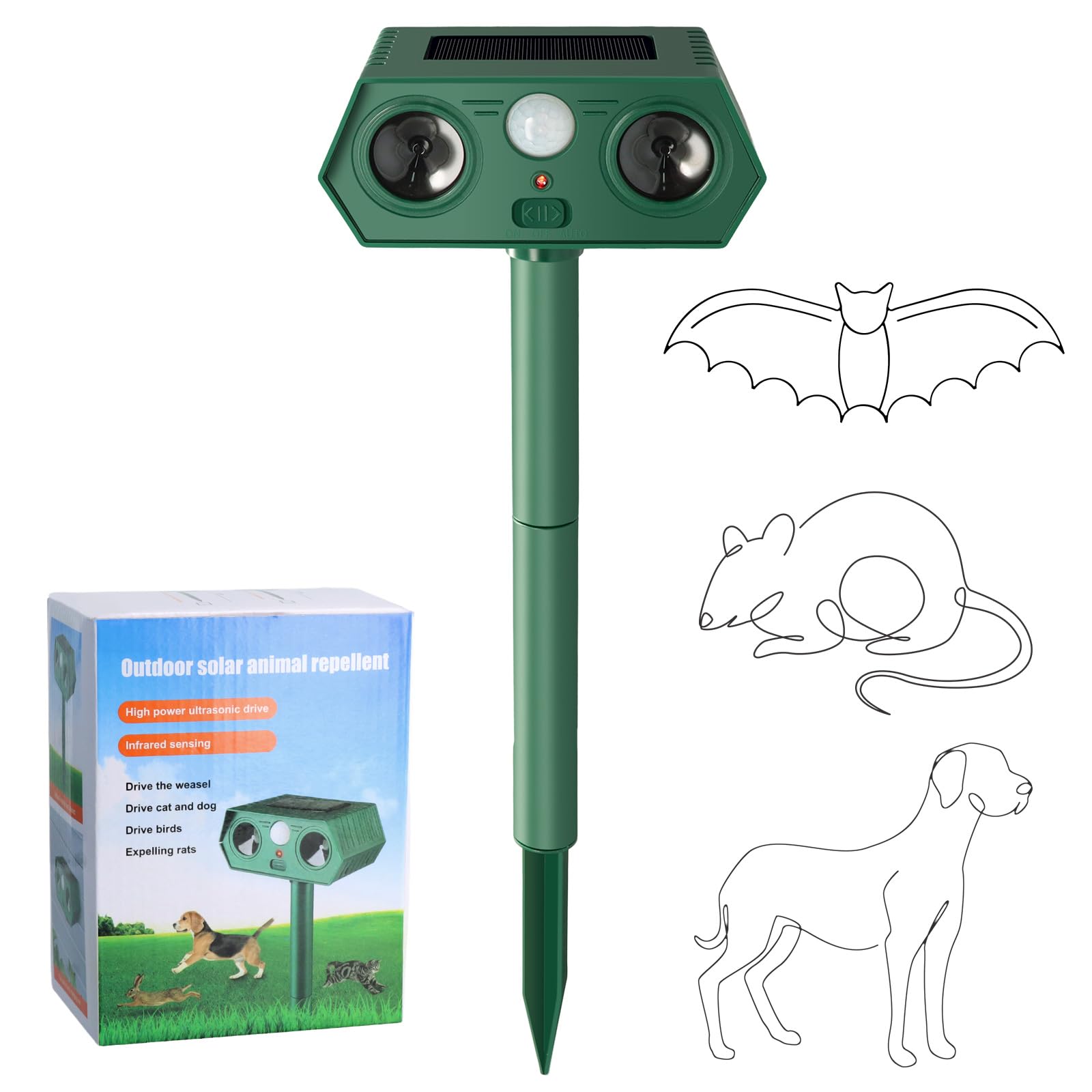 LittleMax Mole Repellent Solar Powered 2 Speaker, Sonic Gopher Repellent Outdoor Mole Deterrent for Yard Chipmunk Repellent Groundhog Repellent Vole Stake Mole Scram Solar Animal Repeller for Lawn