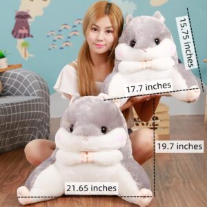 Hamster Reading Pillow with Arms for Kids Teens Adults,Back Pillow for Bed Sitting Up,Soft Plush Backrest Pillow,Cartoon Office Chair Lumbar Support Bed Rest Pillow (Gray, 17.7x15.75 inches)