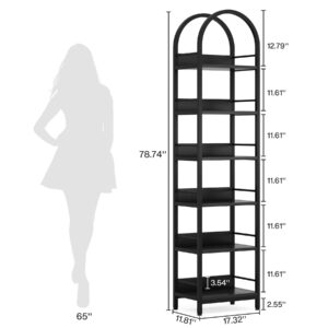 Tribesigns 78.7" Tall Bookshelf, Industrial Wood 6-Tier Bookcase, Arched Narrow Bookshelf, Ladder Shelf Storage Organizer, Display Shelf with Metal Frame for Bedroom, Living Room, Black