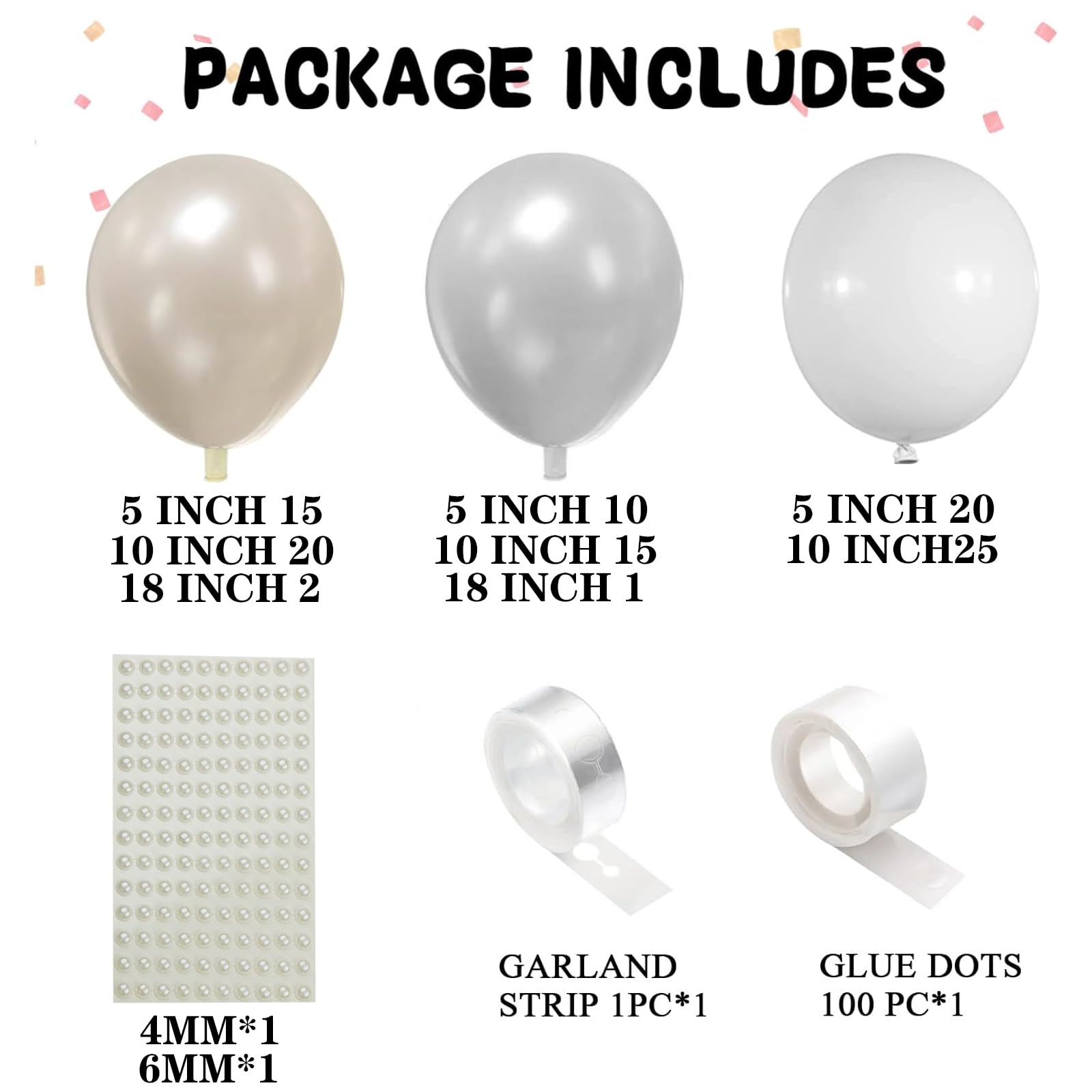 Pearl White Balloon Garland Arch Kit 112pcs Pearl Sand White Double-Stuffed Balloons Arch With Pearl Stickers For Bridal Shower Wedding Birthday Baby Shower Anniversary Decorations(Sand White)