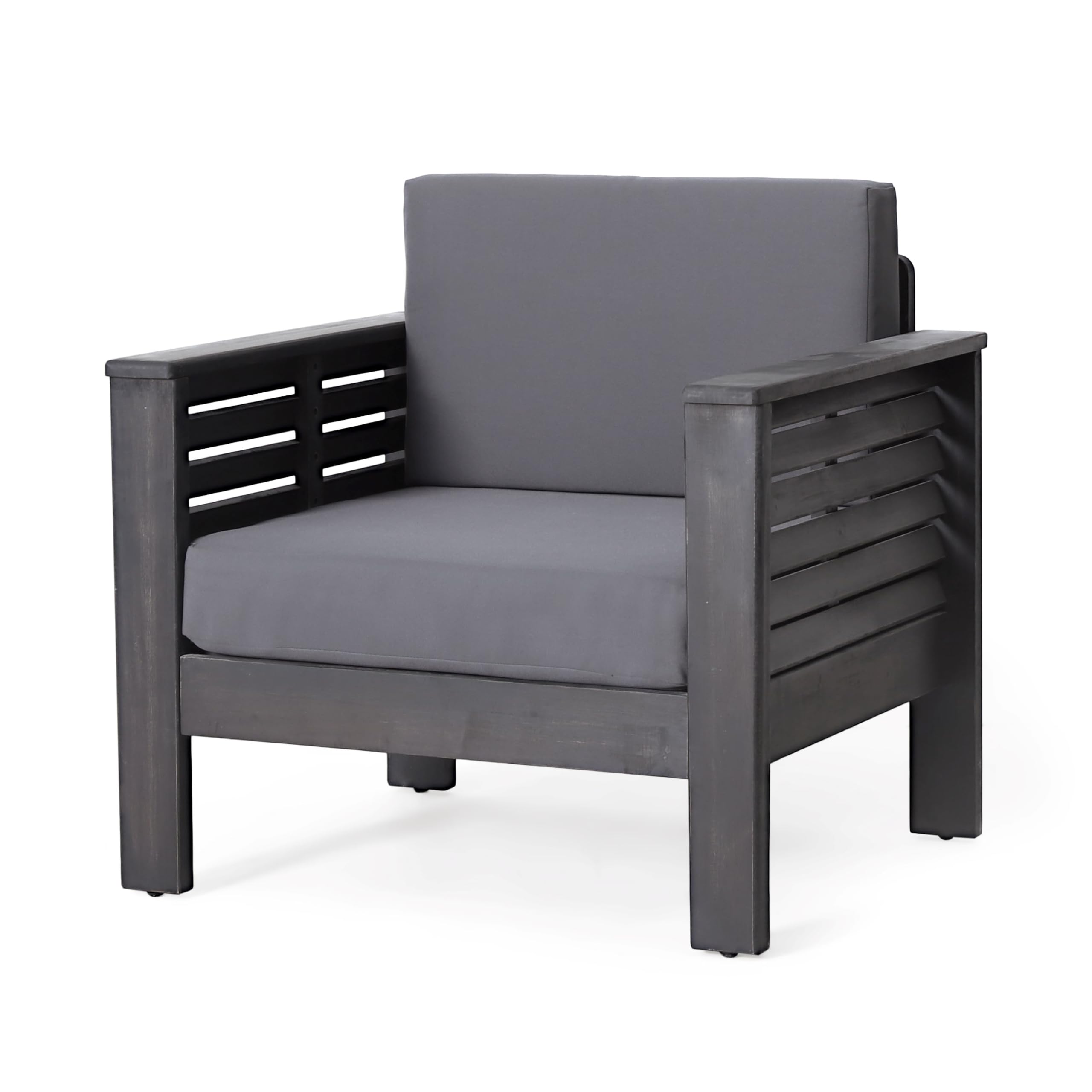 Christopher Knight Home Louver Outdoor Acacia Wood Club Chairs with Cushions, 32 "W x 27.75 "D x 27.75 "H, Dark Gray