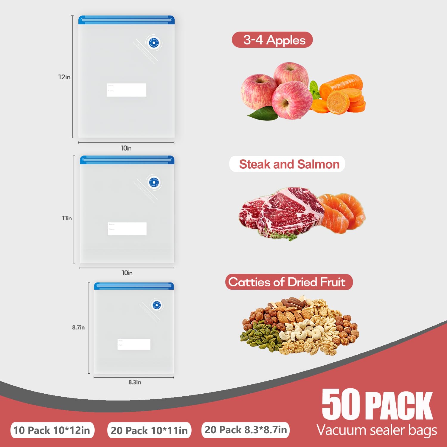 Vacbird 50 Pack Food Vacuum Sealer Bags, Reusable Sous Vide Bags for Food and Cooking, Food Storage