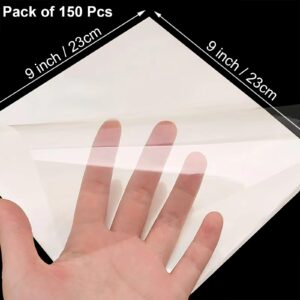 SYOGUA 150 Pcs Clear Cellophane Sheets, 9 x 9 Inches 3 Mil Thick Candy Wrapper Clear Gift Wrap Sheet, Crystal Clear Cellophane Wrap Paper for Treats, Candies, Cake Pop, Henna Cones, DIY Crafts