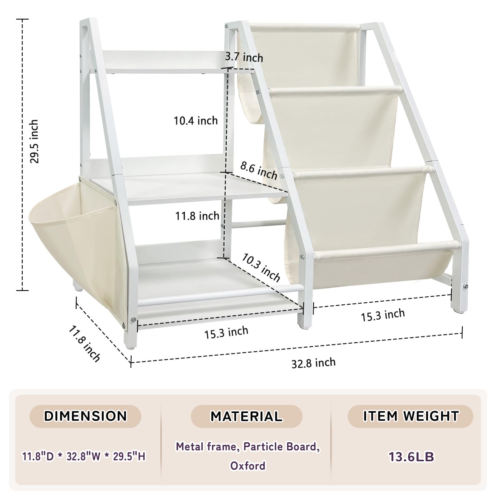 LAKEEN 3 Tier Kids Bookshelf and Toy Storage,Baby Toddler Bookshelf, Kids Bookcase, Toy Storage Organizer with Bookshelf,Montessori Bookshelf for Kids Rooms, Playroom, Nursery, Bedroom(White)