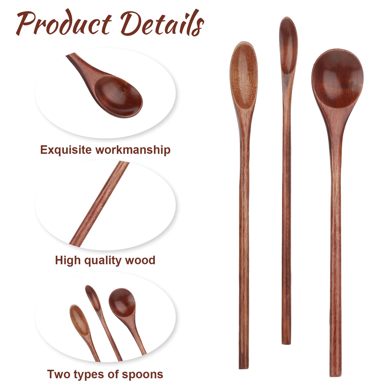 4 Pieces Wooden Coffee Mixing Spoons, Long Handle Wooden Spoon Mixing Honey Spoon Handmade Wood Stirring Spoon for Kitchen Stirring