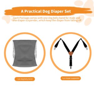 JUDIXY Premium Reusable Dog Belly Bands for Male Dogs (2 Pack) - 1 Washable Dog Diapers Male & 1 Adjustable Suspenders for Urination Incontinence, Available in Small, Medium, Large (Grey M)