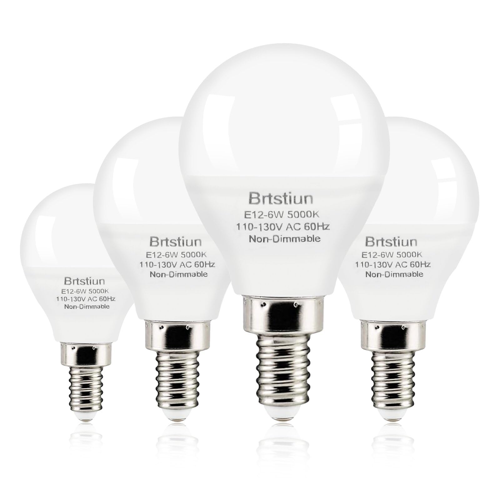 Brtstiun Globe Light Bulbs for Ceiling Fan E12 Round Light Bulb 5000K Daylight White G45 LED Light Bulbs, 40W Equivalent Vanity Light Bulbs for Bathroom 600LM, Non-Dimmable, 4-Pack