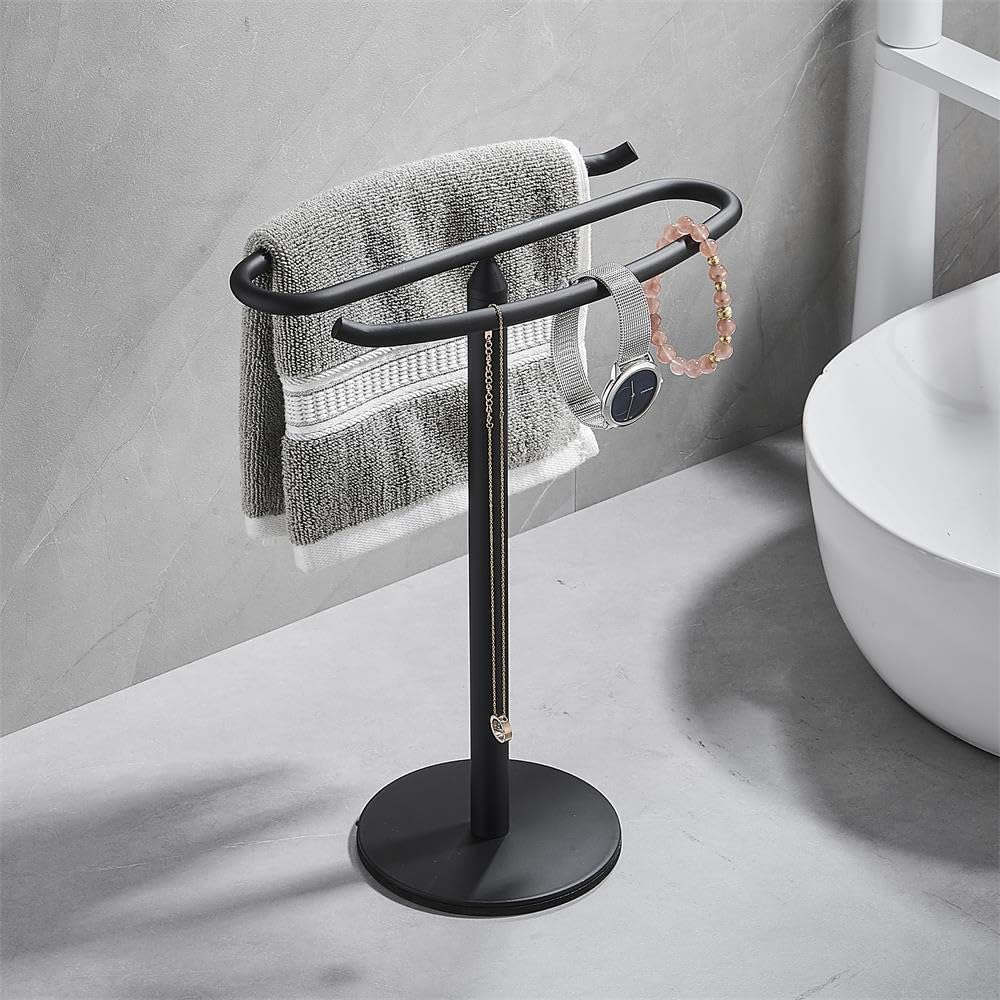 Wotendy Hand Towel Holder Stand for Bathroom, 13 Inch Black Stand Towel Bar, S-Shape Countertop Towel Stand, Stainless Steel Towel Bar Rack Stand, Tower Bar for Bathroom Kitchen Vanity Countertop