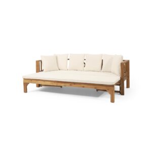 Christopher Knight Home Varney Outdoor Extendable Acacia Wood Daybed Sofa, Teak and Beige