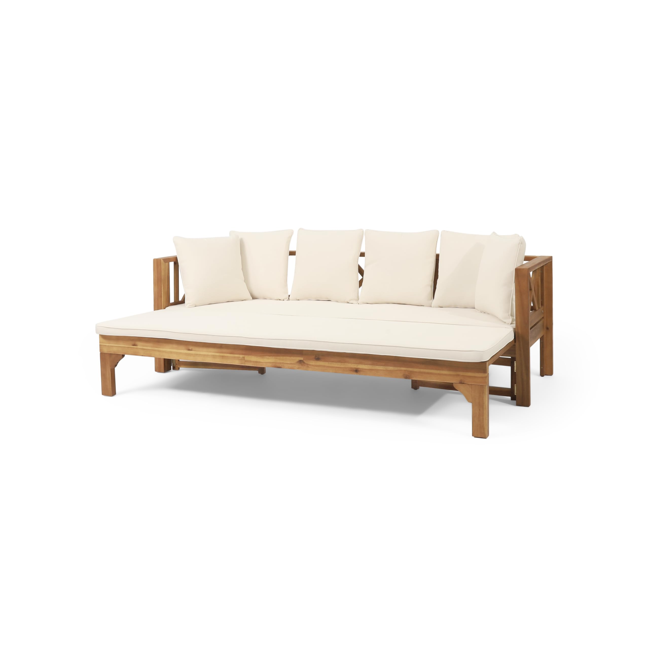 Christopher Knight Home Varney Outdoor Extendable Acacia Wood Daybed Sofa, Teak and Beige