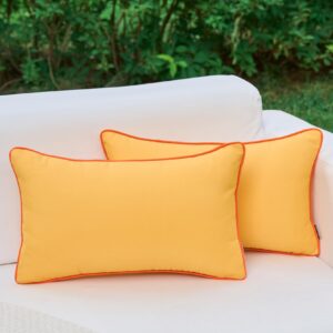 ligicky pack of 2 yellow outdoor waterproof throw pillow covers decorative orange edge rectangle pillows cushion case outside pillowcase for patio couch tent sunbrella (12x20 inch)