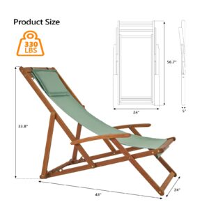 VINGLI Patio Sling Chairs, Outdoor Adjustable Beach Chair with Armrest & Pillowcase, Portable Folding Patio Lounge Chairs Chair for Porch, Poolside, Garden（1 Pack (1)