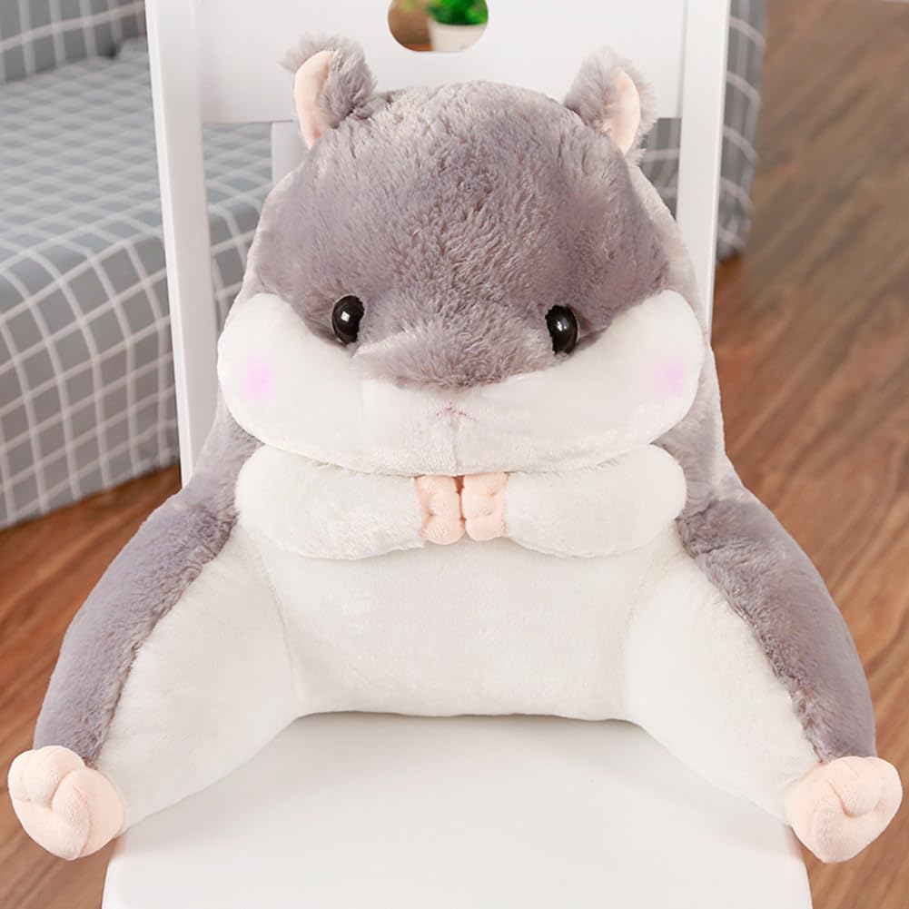 Hamster Reading Pillow with Arms for Kids Teens Adults,Back Pillow for Bed Sitting Up,Soft Plush Backrest Pillow,Cartoon Office Chair Lumbar Support Bed Rest Pillow (Gray, 17.7x15.75 inches)