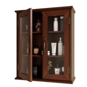 ChooChoo Wood Medicine Cabinet with Acrylic Doors, Bathroom Wall Cabinet with Adjustable Shelves Over The Toilet, Rustic Cabinet Wall Mounted for Bathroom, Kitchen, Living Room, Solid Wood Cherry