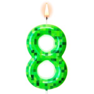 conelist pixel birthday cake candle decoration dynamite green pixel print themed birthday candles numeral birthday cake topper for boy girl pixel game party decoration supplies(number 8)