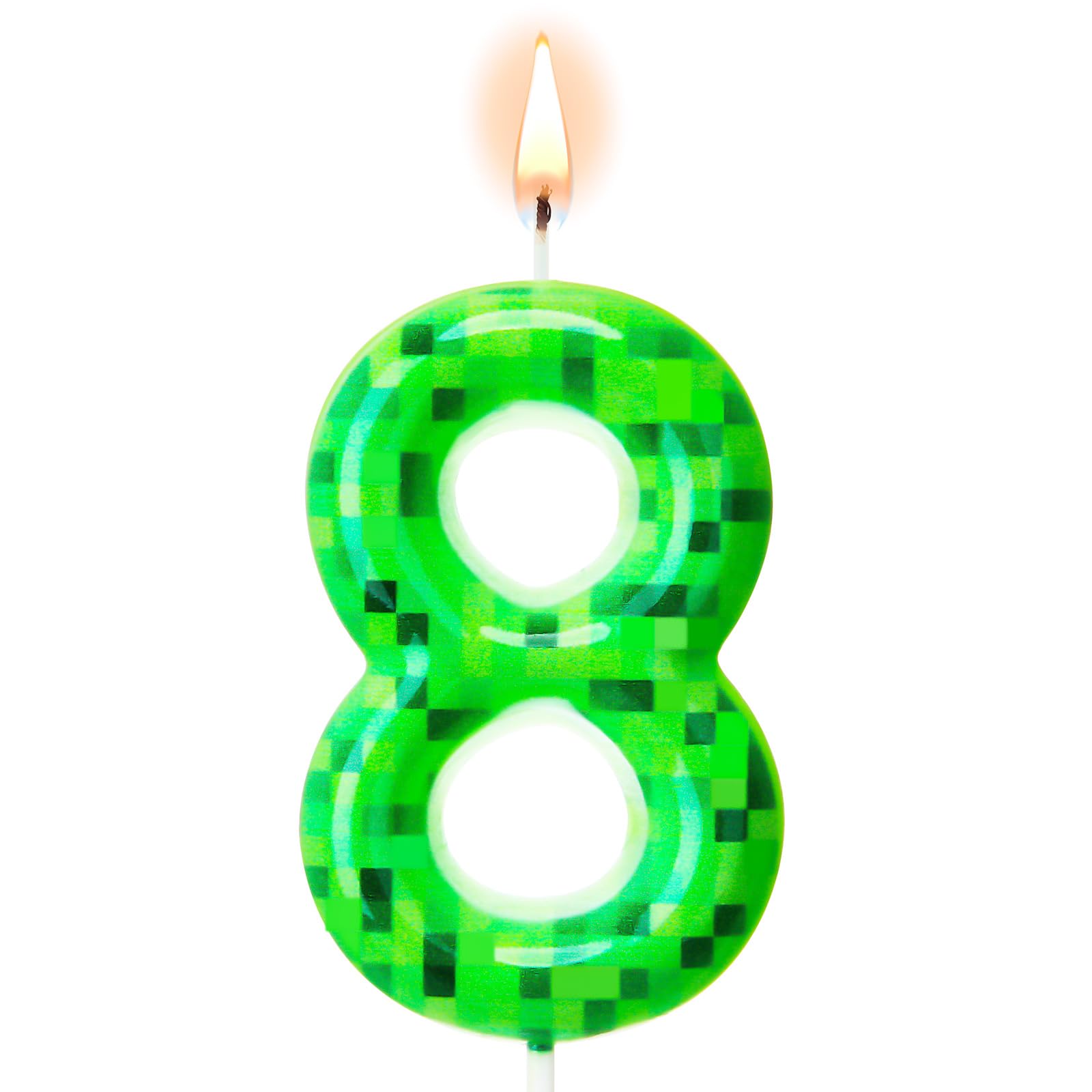 Conelist Pixel Birthday Cake Candle Decoration Dynamite Green Pixel Print Themed Birthday Candles Numeral Birthday Cake Topper for Boy Girl Pixel Game Party Decoration Supplies(Number 8)