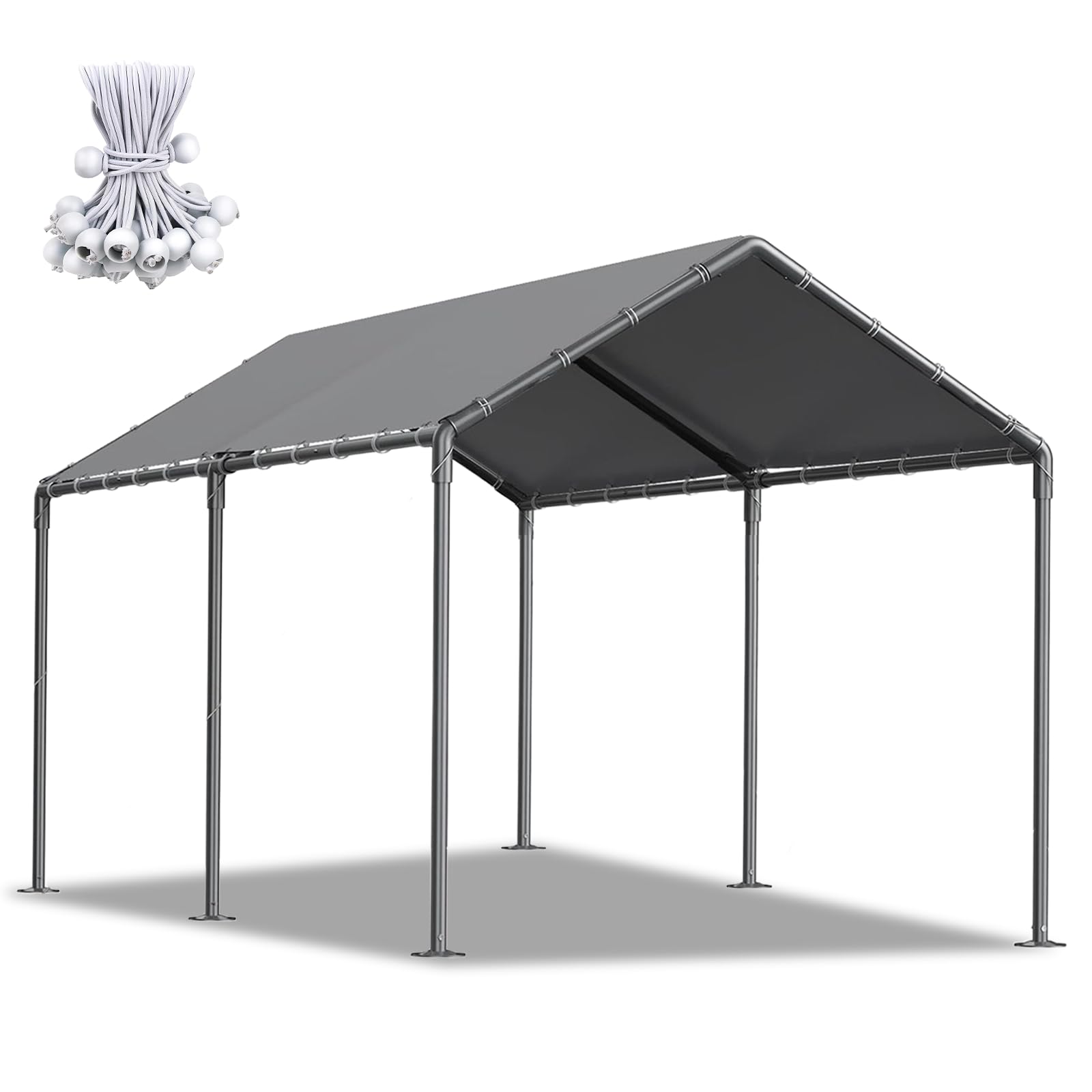 Carport, 10×20 Carport Canopy Portable Garage Tent with 6 Reinforced Metal Poles and Waterproof Shade Cover for Outdoor (Grey)