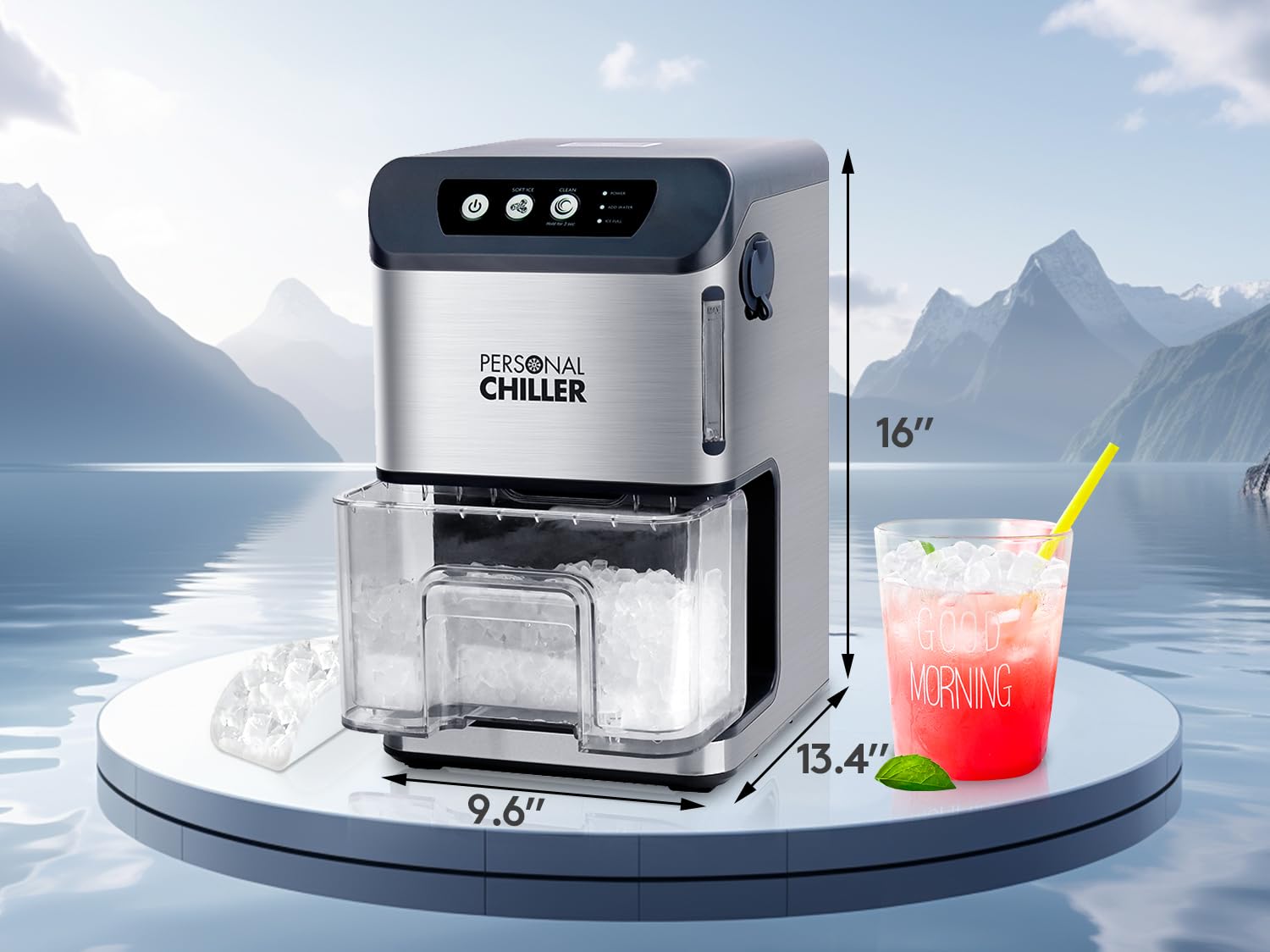 PERSONAL CHILLER Nugget Ice Maker Countertop, 55Lbs/24h Soft Chewable Ice Maker, Self-Cleaning Ice Machine for Home Bar, Business