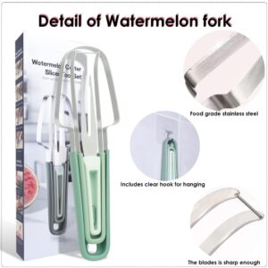 YEPVIE Watermelon Cutter Slicer Tool, 3-in-1 Stainless Steel Watermelon Fork Slicer and Popsicle Cutter with Clear Wall Hook, Portable Fruit Cutter Set for Home, Kitchen and Camping