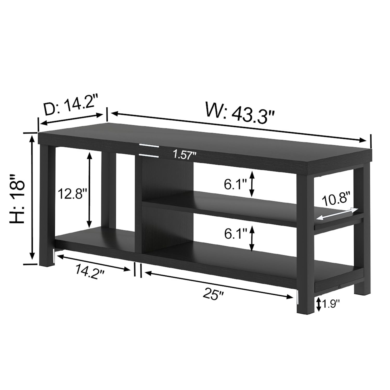 EXCEFUR Shoe Bench, Rustic Wooden Storage Bench for Entryway Hallway, Industrial Indoor Shoe Rack Bench Seat for Living Room Bedroom, 43.3 Inch Black