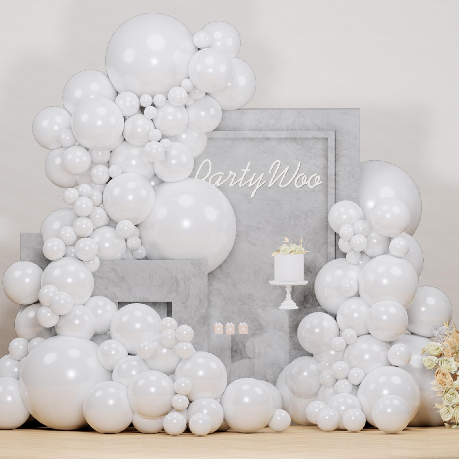 PartyWoo Pearl White Balloons 142 pcs White Balloons Pearl Balloons Different Sizes Pack of 18 12 10 5 Inch White Pearl Balloon Arch Kit Balloon Garland for Wedding Bridal Party Decorations White-Z30