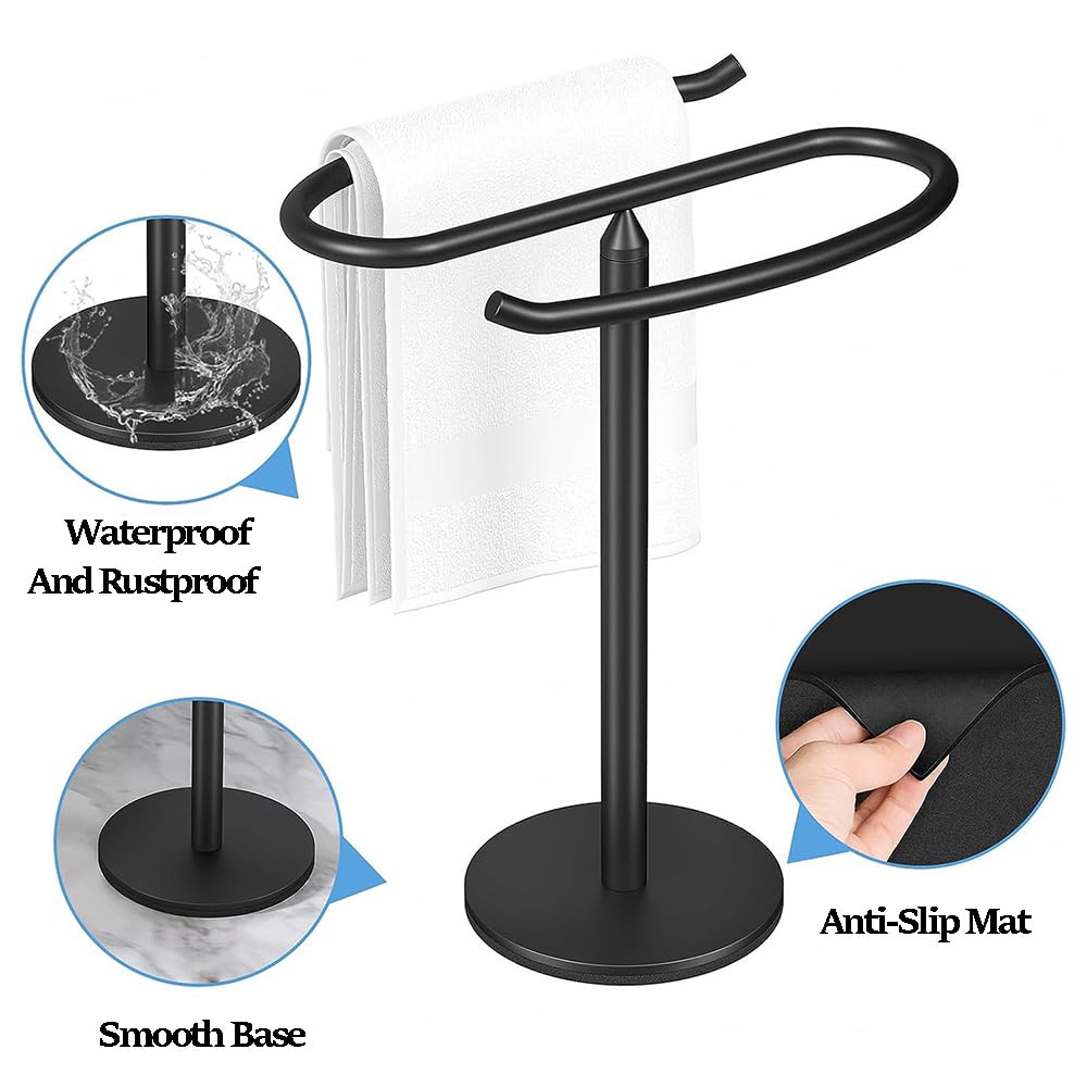 Wotendy Hand Towel Holder Stand for Bathroom, 13 Inch Black Stand Towel Bar, S-Shape Countertop Towel Stand, Stainless Steel Towel Bar Rack Stand, Tower Bar for Bathroom Kitchen Vanity Countertop