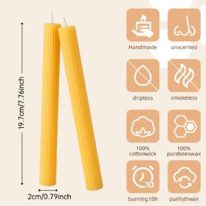 Natural Beeswax Taper Candles,8 inch Long Beeswax Candle Sticks,10 Hour Burn Time Tapered Candle, Dripless and Smokeless Beeswax Tapers, for Purified Air Spa Relaxation Christmas Home Decor(4pcs)