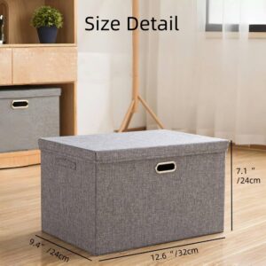 Cosaving Foldable Storage Ottemen with Handles Linen Fabric Foldable Storage Boxes Cover for Home Bedroom Closet Office Nursery13x10x7inches Grey