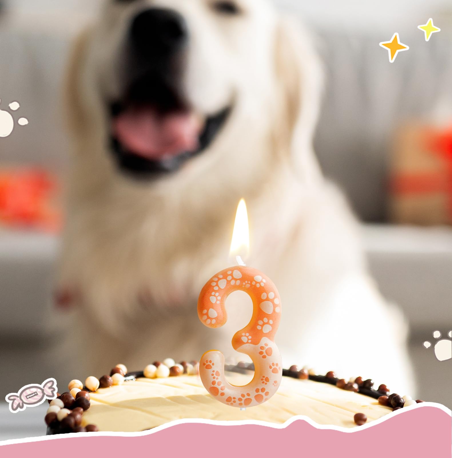 Hongplus Dog Paw 3rd Birthday Candles Number 3 Candle Cake Cupcake Topper Dog Paw Print Themed Happy 3rd Birthday Cake Decorations for Boys Girls Dog Party Supplies Dog Paw Décor