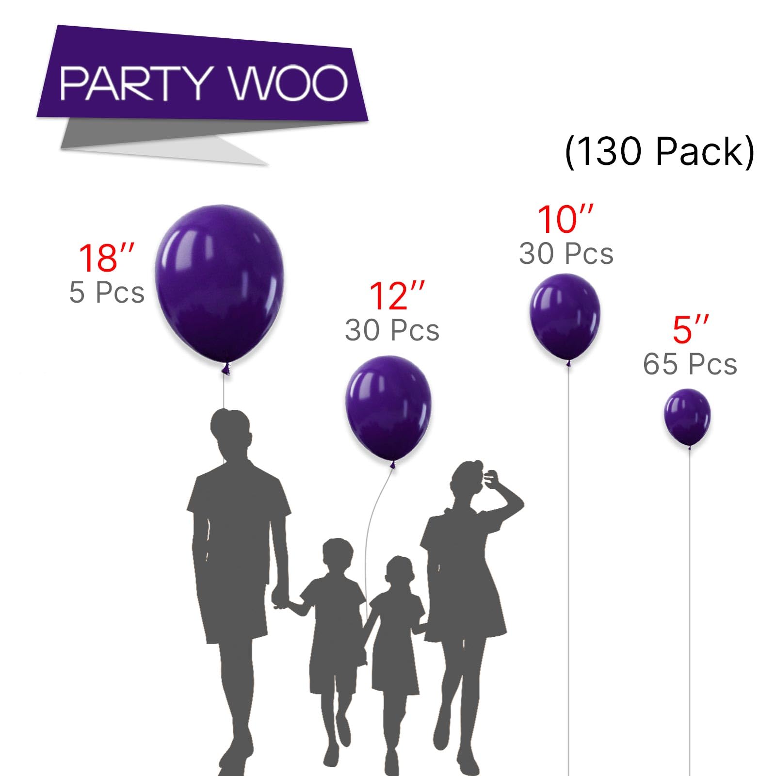 PartyWoo Dark Purple Balloons 130 pcs Purple Balloons Different Sizes Pack of 18 12 10 5 Inch Purple Balloon Arch Kit Balloon Garland for Birthday Halloween Graduation Party Decorations Purple-Y16