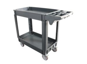 higood utility service cart, 2-shelf 500lbs heavy duty plastic rolling utility cart with 360° swivel wheels, lipped shelves, ergonomic storage handle for warehouse/garage