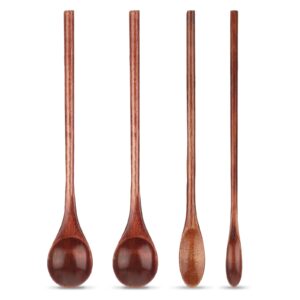 4 pieces wooden coffee mixing spoons, long handle wooden spoon mixing honey spoon handmade wood stirring spoon for kitchen stirring