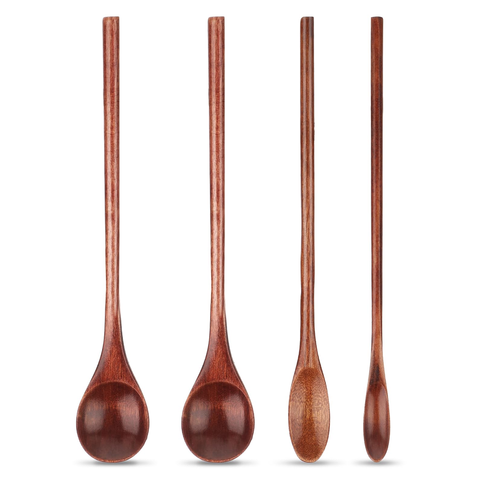 4 Pieces Wooden Coffee Mixing Spoons, Long Handle Wooden Spoon Mixing Honey Spoon Handmade Wood Stirring Spoon for Kitchen Stirring