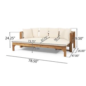 Christopher Knight Home Varney Outdoor Extendable Acacia Wood Daybed Sofa, Teak and Beige