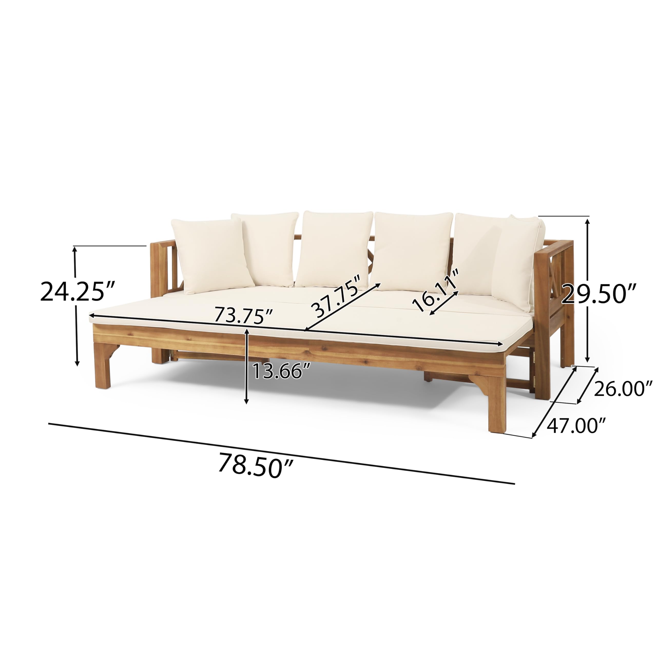 Christopher Knight Home Varney Outdoor Extendable Acacia Wood Daybed Sofa, Teak and Beige