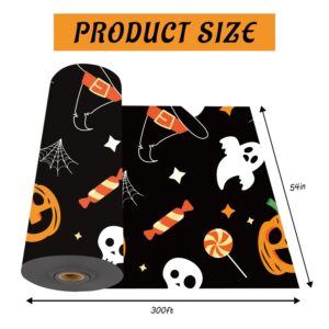 CXPSINC 54 Inch X 300 Feet Plastic Table Cover Roll Disposable Halloween Pumpkin Ghost Tablecloth with Slide Cutter for Home Decor Halloween Party Decorations