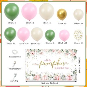 AIBIIN 116pcs Little Pumpkin Baby Shower Decorations for Girls Fall Pumpkin Balloon Garland Arch Kit with Pumpkin Baby Shower Backdrop Fall Pumpkin for Thanksgiving Baby Shower Decor