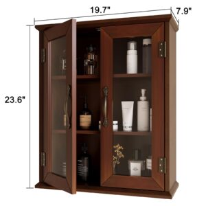 ChooChoo Wood Medicine Cabinet with Acrylic Doors, Bathroom Wall Cabinet with Adjustable Shelves Over The Toilet, Rustic Cabinet Wall Mounted for Bathroom, Kitchen, Living Room, Solid Wood Cherry