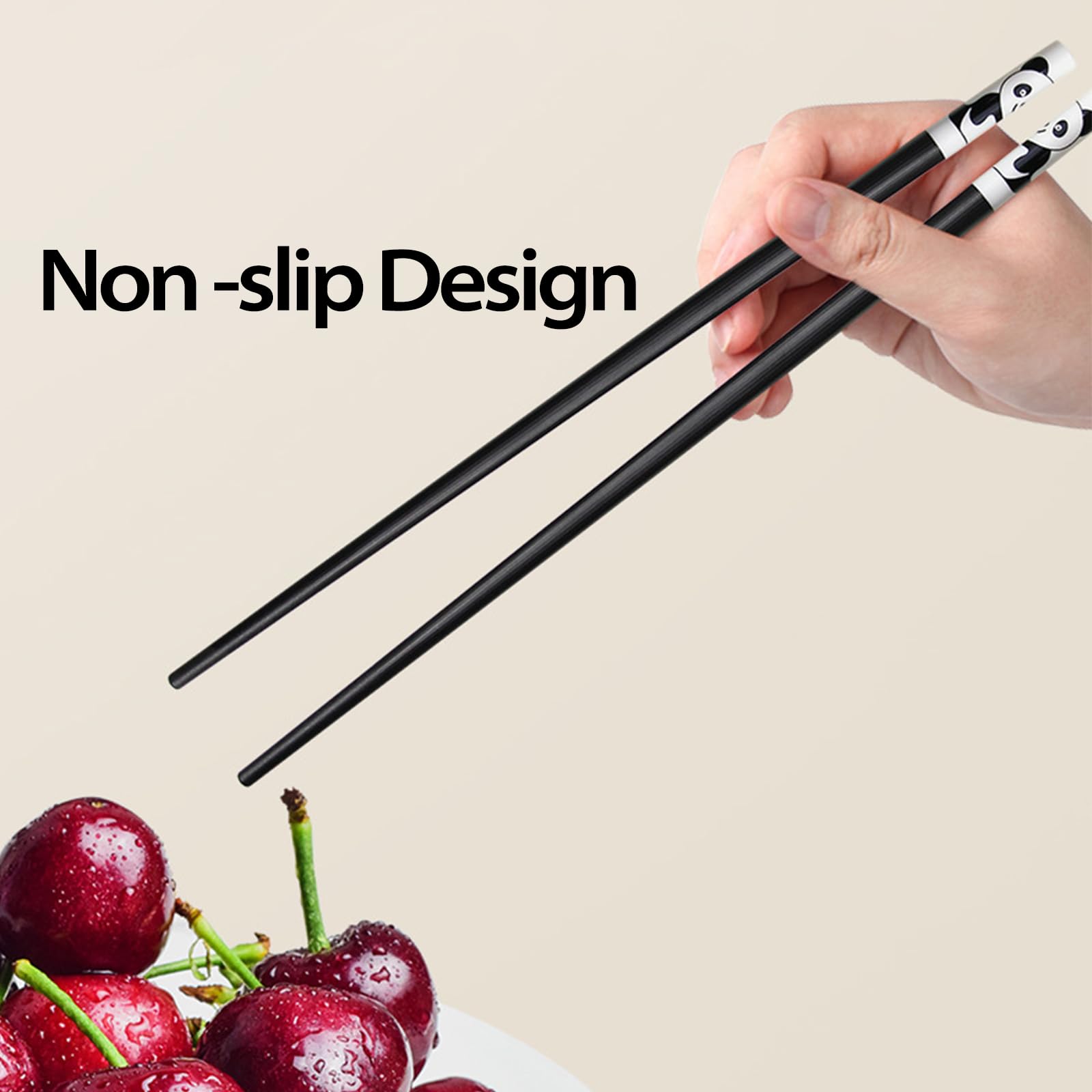 5 Pairs Fiberglass Panda Chopsticks-Reusable Chopsticks Dishwasher Safe, 9.49inch/24.1cm Matte Non-Slip Family/ Hotel/ Restaurant Chop Sticks, Chinese/Japanese Korean Hair ChopStick Gift