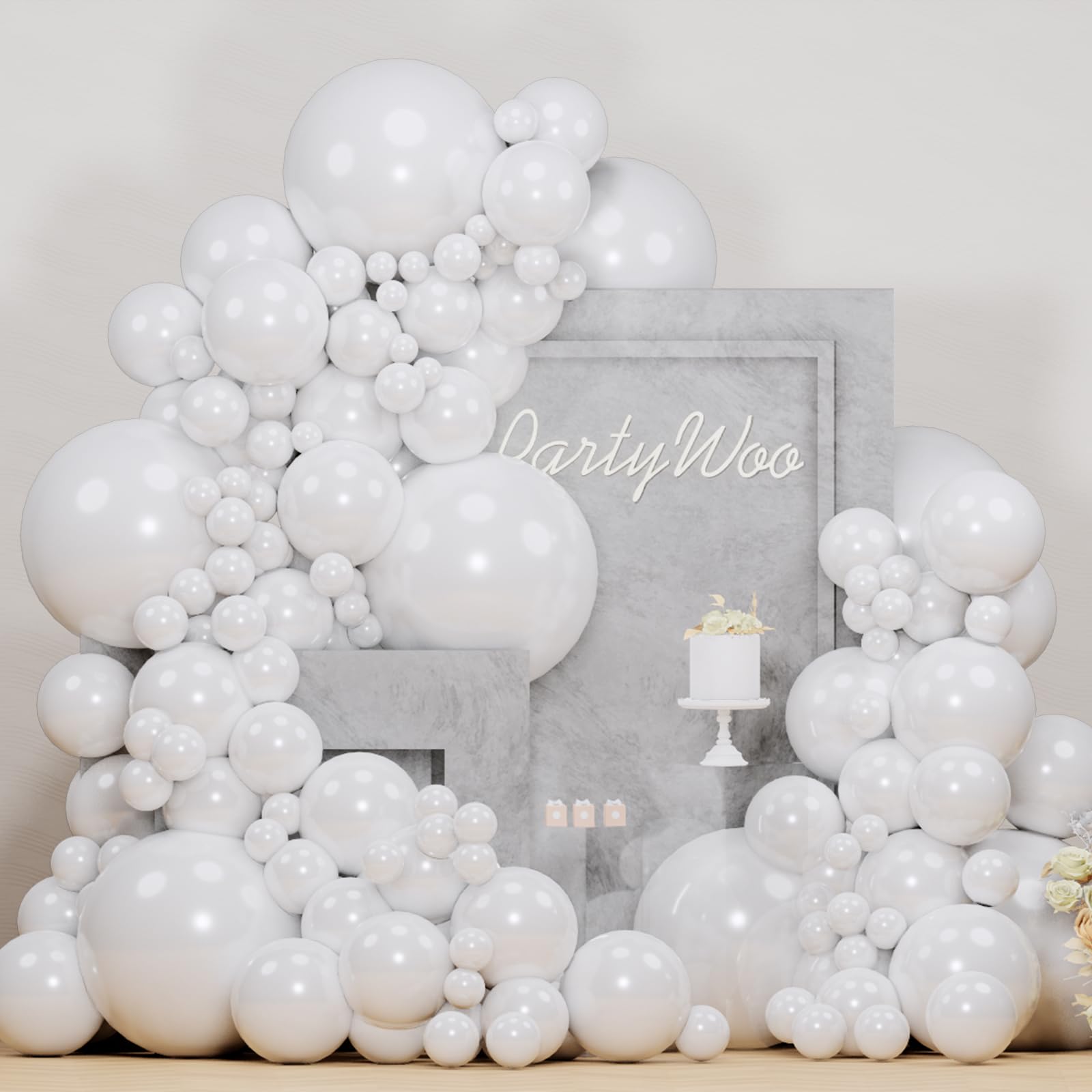 PartyWoo Pearl White Balloons 100 pcs White Balloons Pearl Balloons Different Sizes Pack of 18 12 10 5 Inch White Pearl Balloon Arch Kit Balloon Garland for Wedding Bridal Party Decorations White-Z30