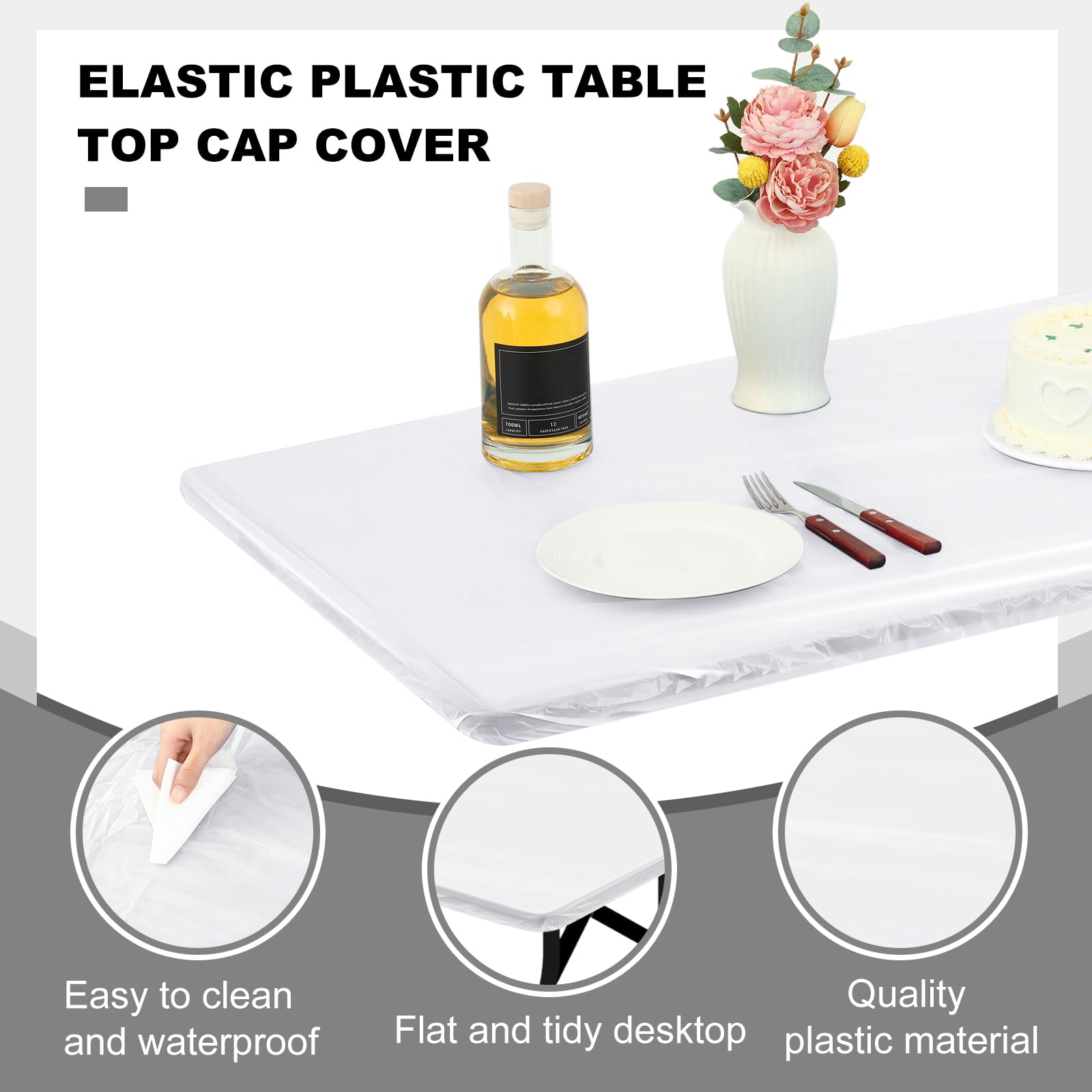 Boao 6 Pcs Disposable Plastic Tablecloth Parties Picnic Table Covers with Elastic Fitted Elastic Plastic Table Cover Rectangle Waterproof for Indoor, Outdoor, Picnic, Camping (White,72 x 30 Inch)