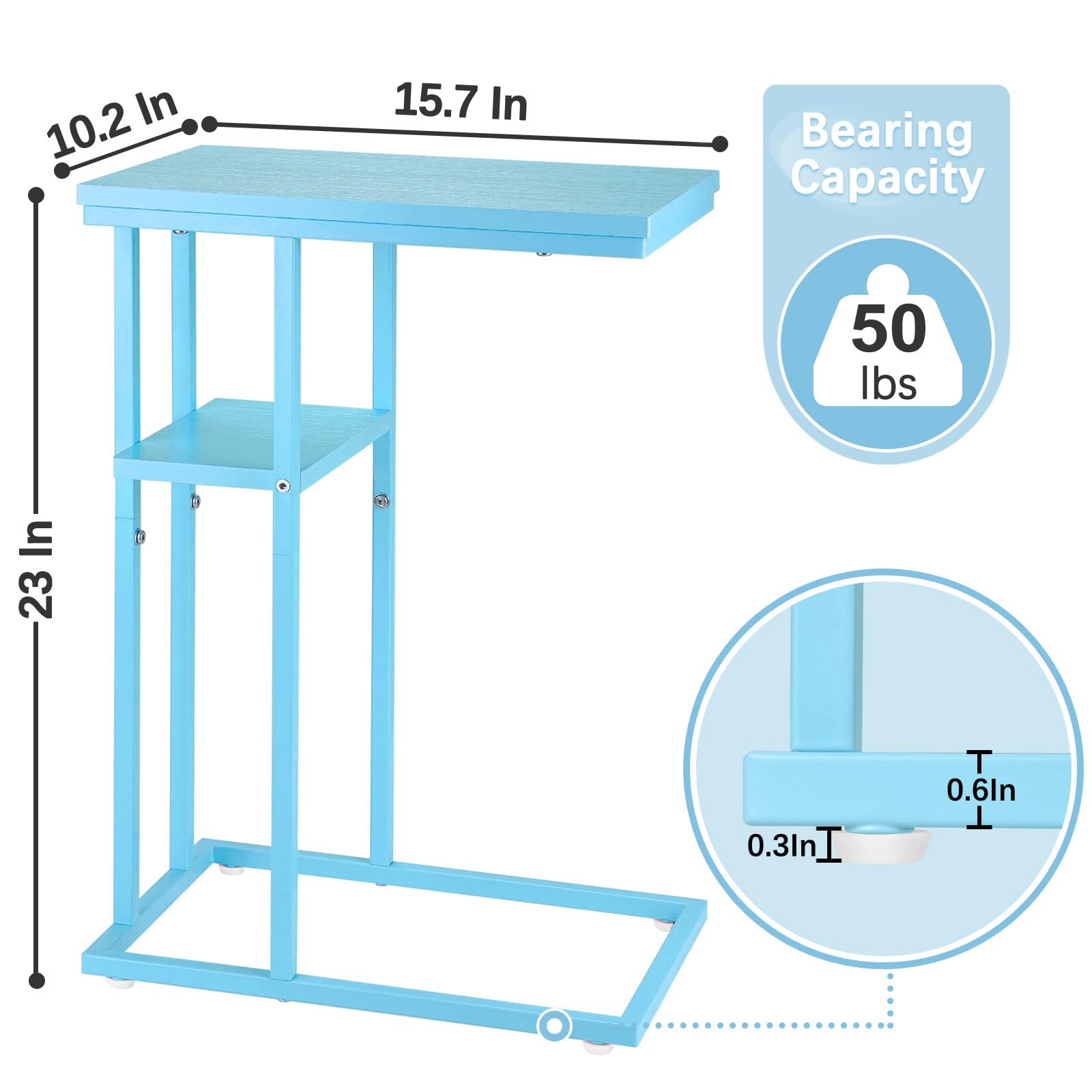 Yoobure C Shaped End Table, Side Table for Couch and Bed, Small Side Table for Small Spaces, Living Room, Bedroom, Rustic Snack Table