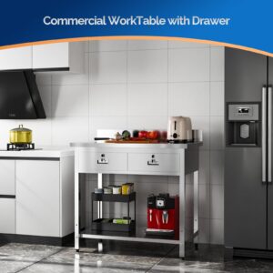 ROVSUN 36 x 24 Inches Stainless Steel Table with 2 Drawers, Heavy Duty Metal Prep & Work Table with Undershelf for Commercial Kitchen, Restaurant, Home,Hotel and Garage