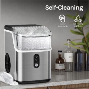 LHRIVER Nugget Ice Maker Contertop, Pebble Ice Maker Machine with Self-Cleaning, 35Lbs/24H, One-Click Operation, Sonic Ice Maker with Ice Scoop&Basket, Ideal for Home/Kitchen/Office, Stainless Steel