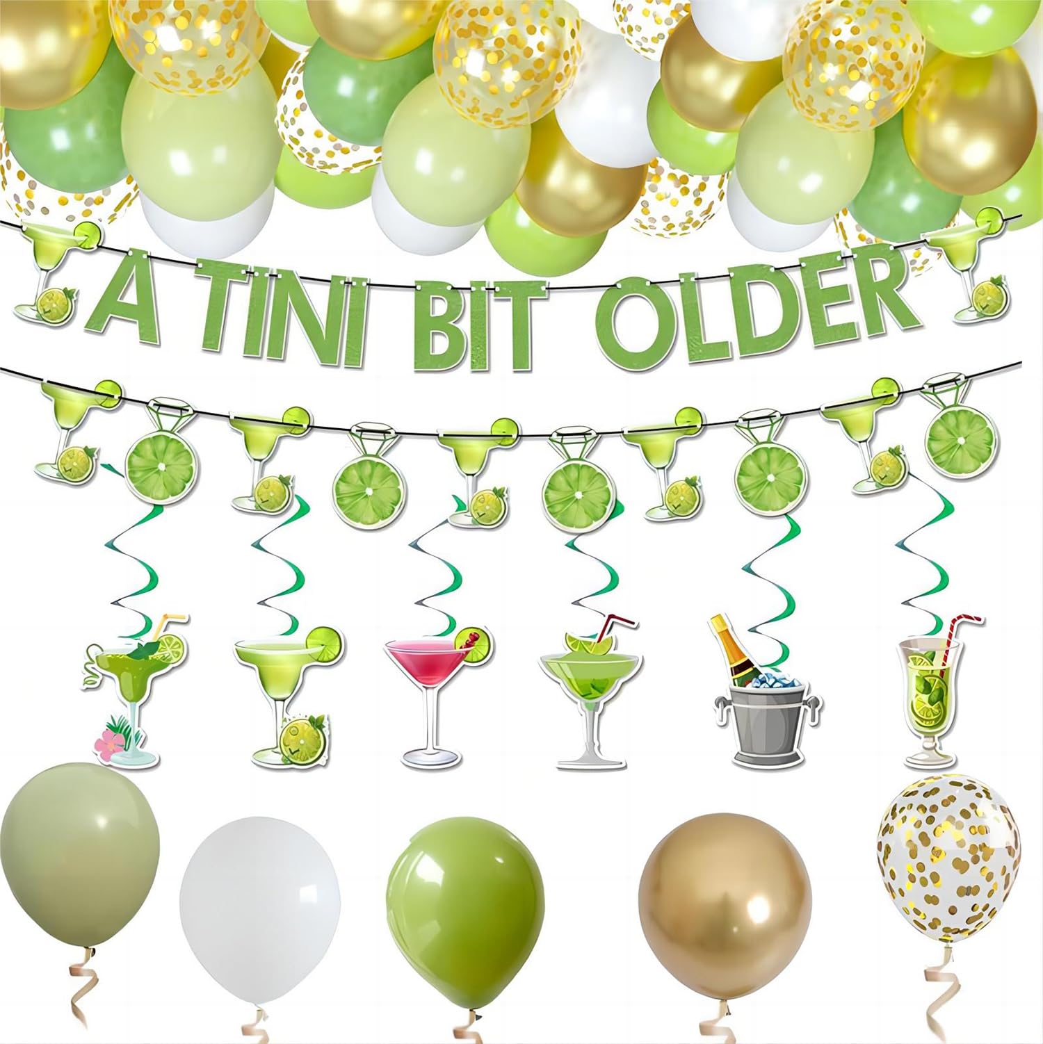 LlifetimeU Martini Party Decorations, A Tini Bit Older Birthday Decor with Green Martini Balloon, Tiny Bit Older Party Decor for Bachelorette Party Decoration