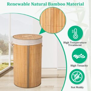 Btamree Laundry Hamper with Lid, Bamboo Laundry Basket with Handles & Removable Liner, 19 Gal (72L) Foldable Laundry Hamper for Laundry Room, Bedroom, Bathroom, Living Room (Square Brown)