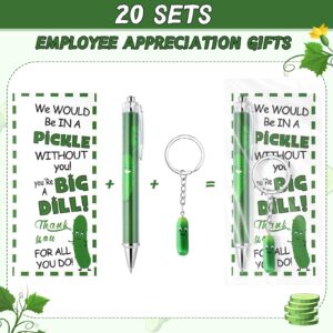 Sayglossy 20 Sets Employee Appreciation Gifts Positive Pickle Keychain with Thank You Cards Fancy Pens Emotional Support Pickle Bulk Inspirational Gifts Bulk for Pickle Lover Employees Coworkers